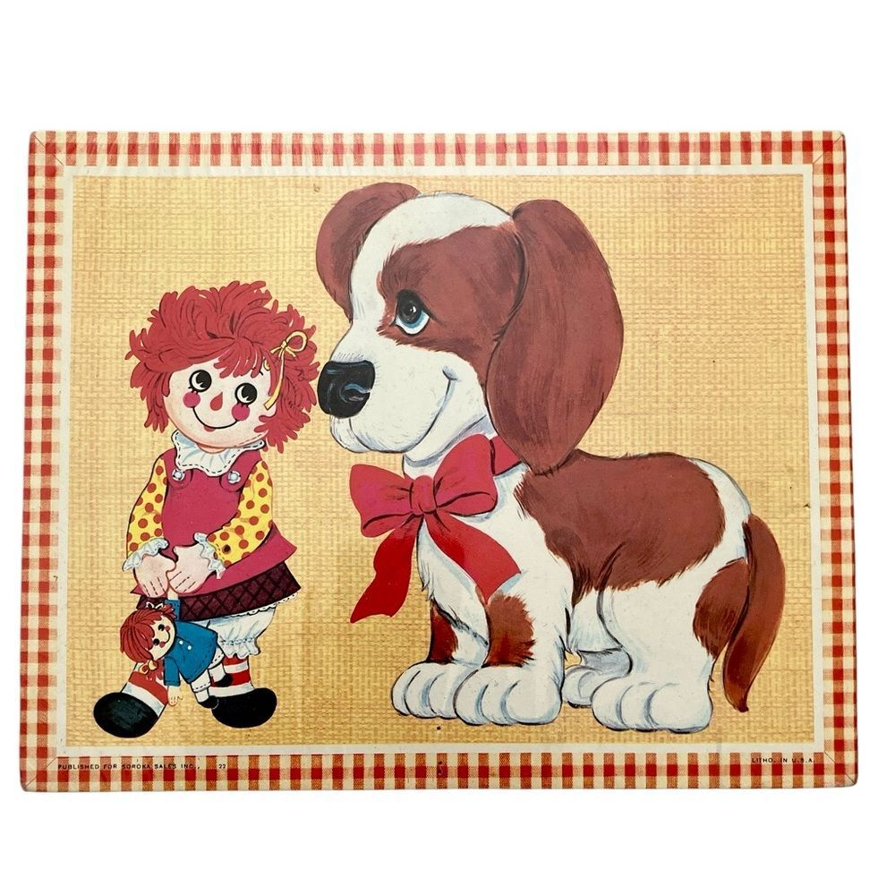 New in Packaging Vintage Raggedy Ann and Puppy Wall Plaque